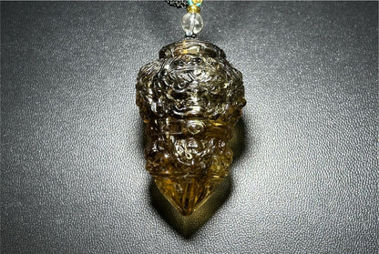 33.028grams, Natural Greenish Libyan Desert Glass Tektite Four-Faced Buddha Vajra Pendant, Collector-Grade Tektite | Powerful Spiritual Amulet, 天然四面金刚杵利比亚陨石吊坠