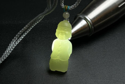 Certified Natural Green qingshui Nephrite Wealth Bringer Pendant, Jade Landlord Pendant, 天然绿晴水软玉小地主吊坠