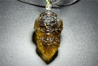 33.028grams, Natural Greenish Libyan Desert Glass Tektite Four-Faced Buddha Vajra Pendant, Collector-Grade Tektite | Powerful Spiritual Amulet, 天然四面金刚杵利比亚陨石吊坠