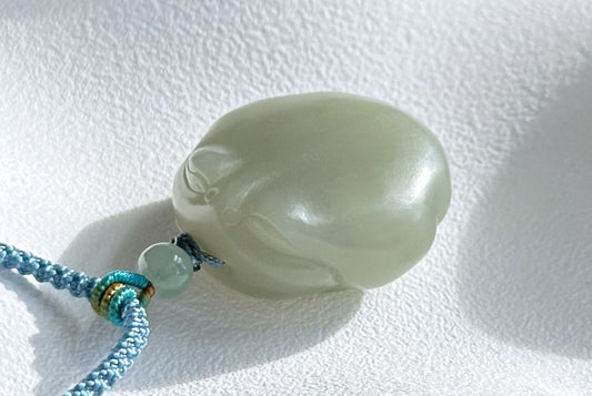 Certified Natural Blue Nephrite Jade Hand Carved Minimalist Money Toad Pendant, blue nephrite jade, 天然细料蓝软玉手雕蛙饼吊坠