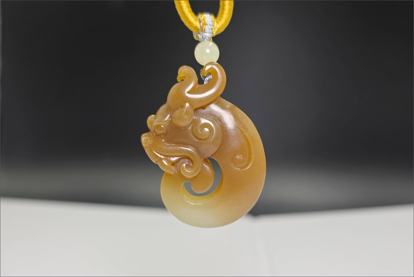 Certified Natural Qiemo Sugar and Warm White Nephrite Jade Hand Carved Antique Dragon Pendant, 天然且末糖白和田玉手工雕刻仿古龙精品吊坠