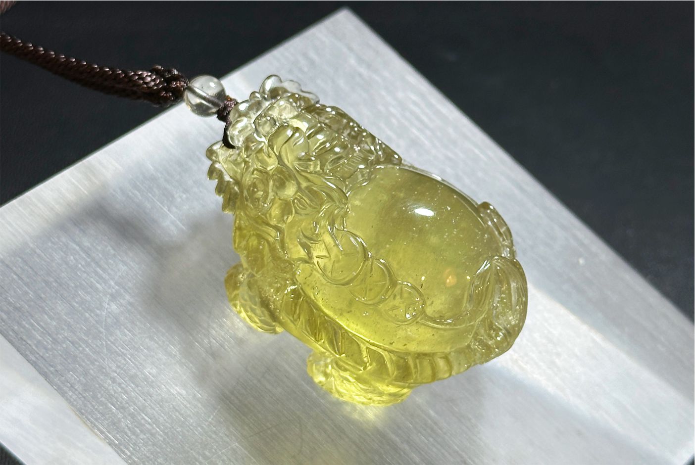 50.154 grams, Collector's Grade, Natural Authentic Libyan Desert Glass Tektite Hand Carved Dragon Turtle Pendant | High-Grade Tektite | Protective Amulet, 天然收藏级浓金利比亚陨石手工雕刻龙龟吊坠