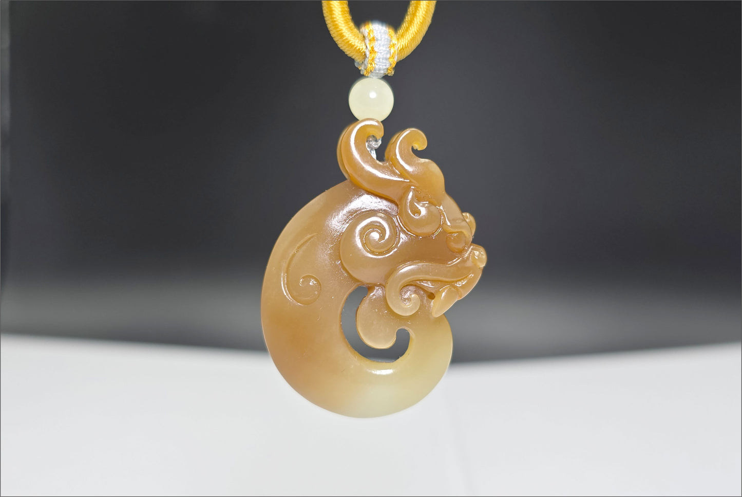 Certified Natural Qiemo Sugar and Warm White Nephrite Jade Hand Carved Antique Dragon Pendant, 天然且末糖白和田玉手工雕刻仿古龙精品吊坠