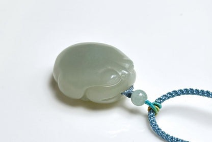 Certified Natural Blue Nephrite Jade Hand Carved Minimalist Money Toad Pendant, blue nephrite jade, 天然细料蓝软玉手雕蛙饼吊坠