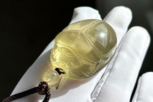 29grams, Natural Top Grade High Clarity Authentic Libyan Desert Glass Tektite Carved Scarab Beetle Pendant, 天然透体利比亚陨石雕刻圣甲虫吊坠
