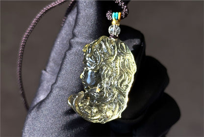 12.648 grams, Natural Top Grade High Clarity Authentic Libyan Desert Glass Tektite Carved Medusa Pendant, 天然透体利比亚陨石雕刻美杜莎吊坠