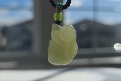 Certified Natural Lake-Green Nephrite Jade Carved Little Rabbit Pendant | Handcrafted Jade | High-Quality Icy Jade Charm,天然冰湖水绿软玉小兔子吊坠
