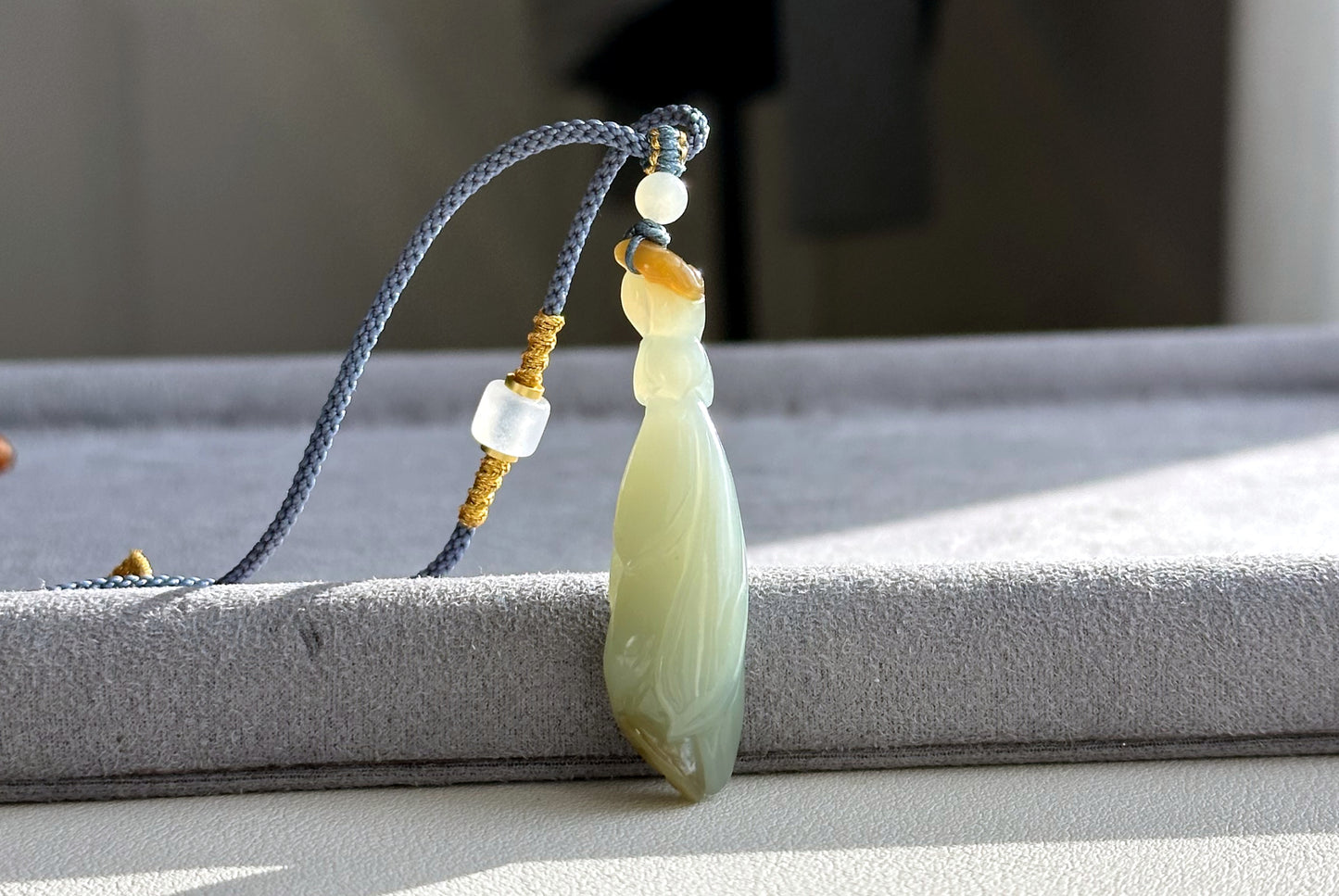 Certified Natural Qiemo Blue and Sugar Nephrite Jade Hand Carved Magnolia Flower Pendant, 天然且末冰蓝带天地糖手工雕刻玉兰花吊坠