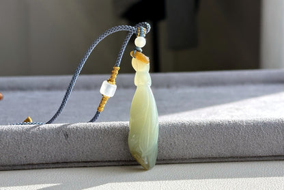 Certified Natural Qiemo Blue and Sugar Nephrite Jade Hand Carved Magnolia Flower Pendant, 天然且末冰蓝带天地糖手工雕刻玉兰花吊坠