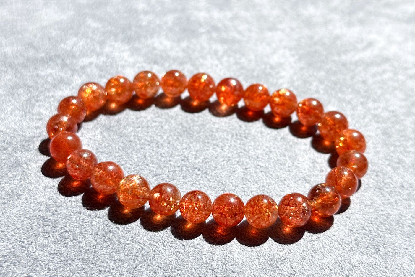 7.5mm+, Certified Collector's Choice Top Grade Natural Rich Orange Golden Sunstone bracelet, Top Grade Sunstone bracelet, 天然收藏级浓橙满矿金太阳石手串