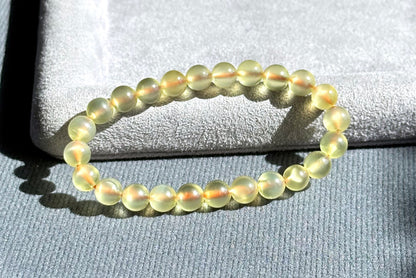 7.2mm+, Certified Natural High Quality Yellow Prehnite Bracelet, Natural Gold Prehnite Bracelet 天然冰种巴西金葡萄石手串