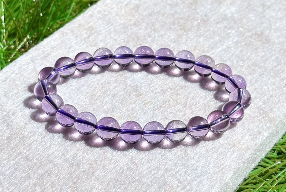 8mm+, Certified Natural Unheated Brazilian Amethyst Bracelet – Glassy Body, Water-Clear Transparency, 巴西天然玻璃体无烤色紫水晶手串