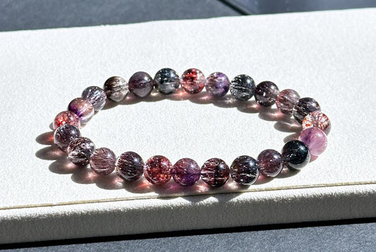 7.5mm+, Certified Collector's Grade Natural Super Seven Bracelet, Super 7 Quartz Bracelet, 最高级天然黑加仑超七水晶手串