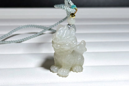 Certified Natural QingShui Nephrite Jade Carved Kirin Pendant, 天然晴水和田玉麒麟吊坠