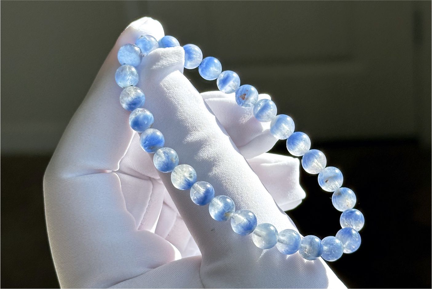 6.5mm+, Certified Rare Find Natural Treasure Bowl inclusion Blue Dumortierite Beads Bracelet, 天然收藏级聚宝盆蓝线石蓝绒晶手串