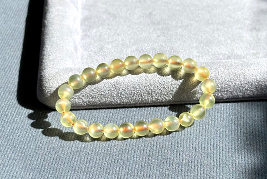 7.2mm+, Certified Natural High Quality Yellow Prehnite Bracelet, Natural Gold Prehnite Bracelet 天然冰种巴西金葡萄石手串