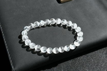 7.3mm+, Certified Natural White Phantom Quartz Beads Bracelet ,Treasure Bowl White Phantom Quartz Bracelet, 天然纯白无杂聚宝盆白幽灵手串