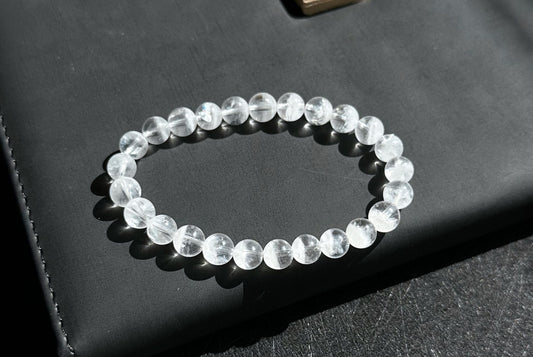 7.3mm+, Certified Natural White Phantom Quartz Beads Bracelet ,Treasure Bowl White Phantom Quartz Bracelet, 天然纯白无杂聚宝盆白幽灵手串