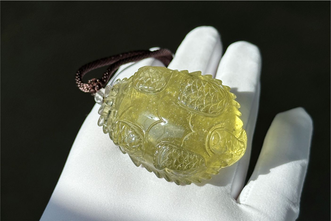 50.154 grams, Collector's Grade, Natural Authentic Libyan Desert Glass Tektite Hand Carved Dragon Turtle Pendant | High-Grade Tektite | Protective Amulet, 天然收藏级浓金利比亚陨石手工雕刻龙龟吊坠