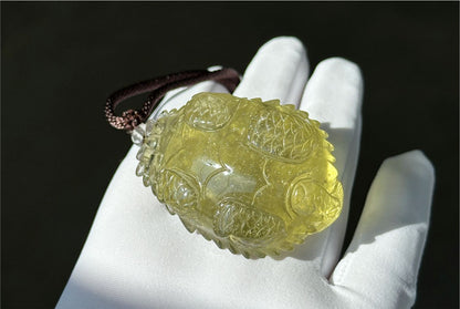 50.154 grams, Collector's Grade, Natural Authentic Libyan Desert Glass Tektite Hand Carved Dragon Turtle Pendant | High-Grade Tektite | Protective Amulet, 天然收藏级浓金利比亚陨石手工雕刻龙龟吊坠