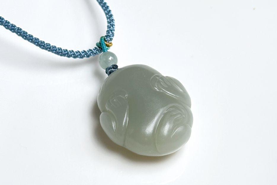 Certified Natural Blue Nephrite Jade Hand Carved Minimalist Money Toad Pendant, blue nephrite jade, 天然细料蓝软玉手雕蛙饼吊坠