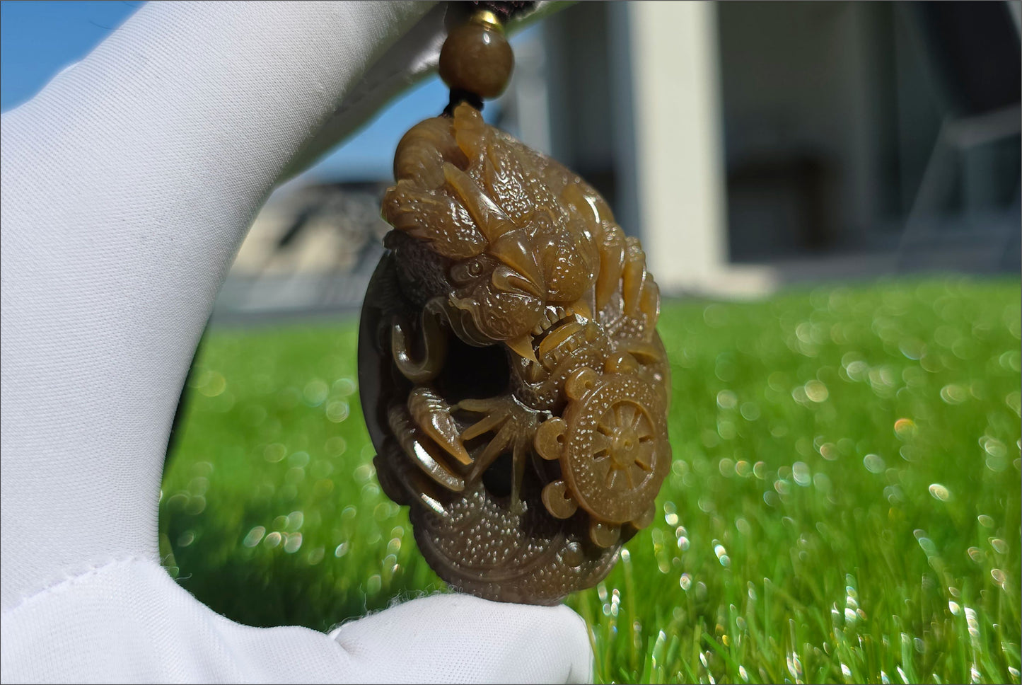 Big 94Grams, Certified Natural Full Brown Sugar Nephrite Jade Hand-Carved Dragon Small Handle / Big Pendant, 天然且末老红糖手工雕刻龙,小手把大挂件