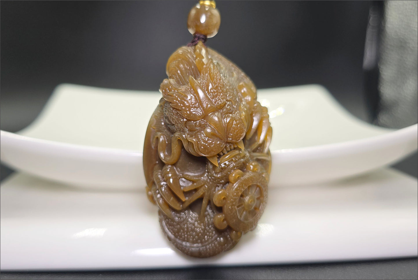 Big 94Grams, Certified Natural Full Brown Sugar Nephrite Jade Hand-Carved Dragon Small Handle / Big Pendant, 天然且末老红糖手工雕刻龙,小手把大挂件