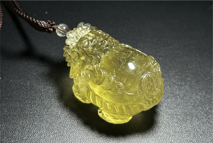 50.154 grams, Collector's Grade, Natural Authentic Libyan Desert Glass Tektite Hand Carved Dragon Turtle Pendant | High-Grade Tektite | Protective Amulet, 天然收藏级浓金利比亚陨石手工雕刻龙龟吊坠