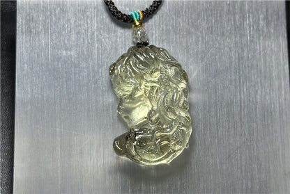 12.648 grams, Natural Top Grade High Clarity Authentic Libyan Desert Glass Tektite Carved Medusa Pendant, 天然透体利比亚陨石雕刻美杜莎吊坠