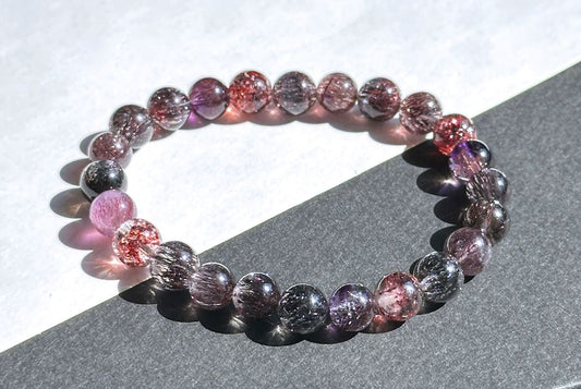 7.5mm+, Certified Collector's Grade Natural Super Seven Bracelet, Super 7 Quartz Bracelet, 最高级天然黑加仑超七水晶手串