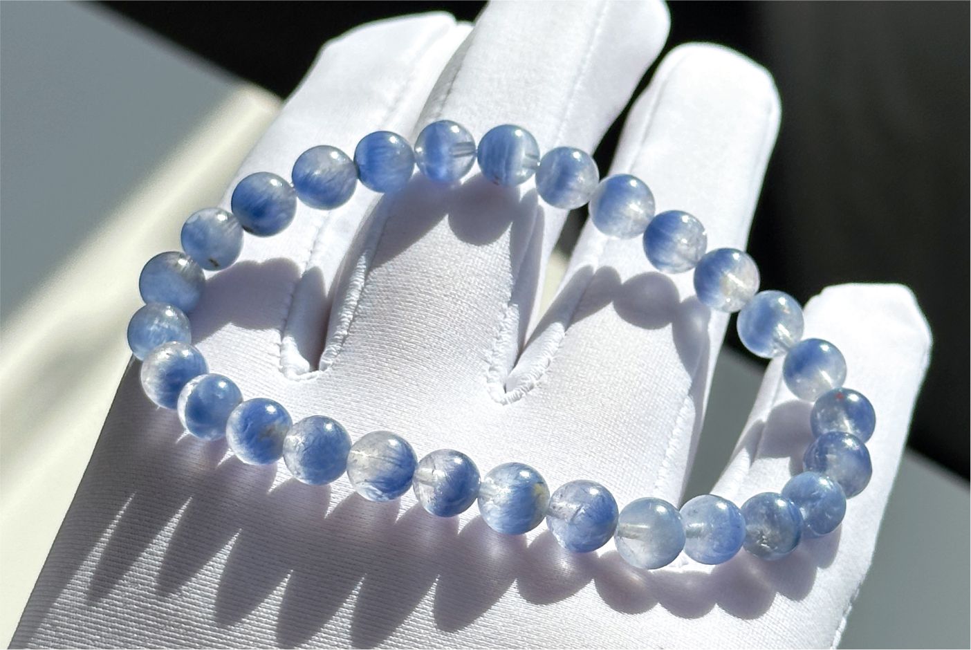 6.5mm+, Certified Rare Find Natural Treasure Bowl inclusion Blue Dumortierite Beads Bracelet, 天然收藏级聚宝盆蓝线石蓝绒晶手串
