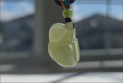 Certified Natural Lake-Green Nephrite Jade Carved Little Rabbit Pendant | Handcrafted Jade | High-Quality Icy Jade Charm,天然冰湖水绿软玉小兔子吊坠