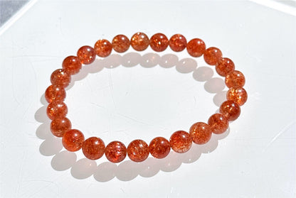 7.5mm+, Certified Collector's Choice Top Grade Natural Rich Orange Golden Sunstone bracelet, Top Grade Sunstone bracelet, 天然收藏级浓橙满矿金太阳石手串