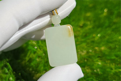 Certified Natural Warm White and sugar Nephrite Jade Wushi pai Peace Amulet Pendant, 天然俄白带一口糖和田玉无事牌吊坠