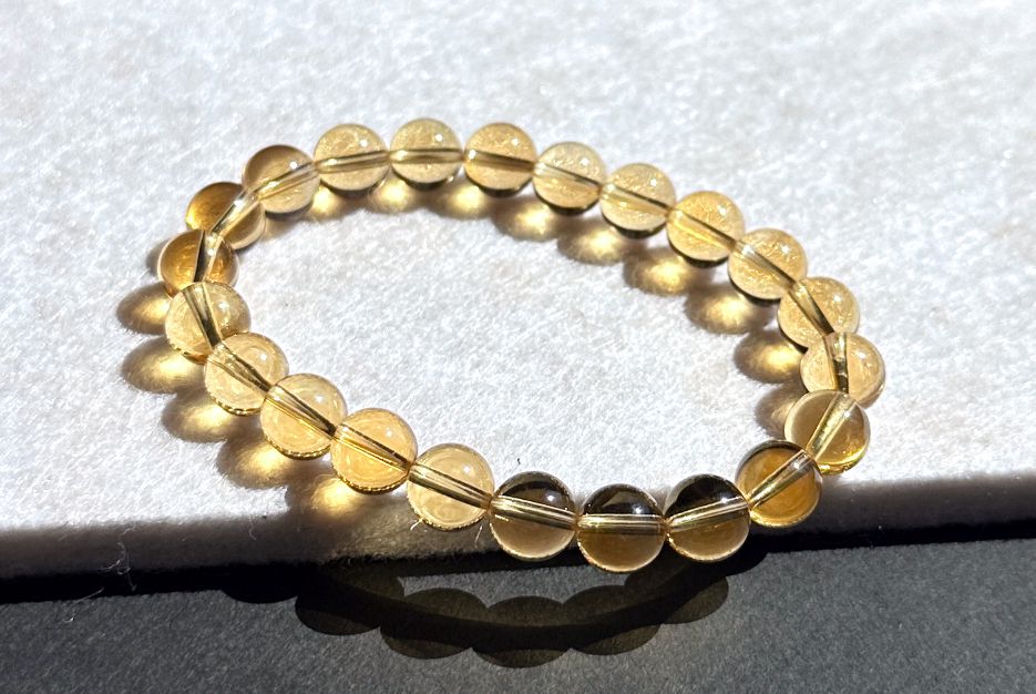 8.6mm+, Certified Natural Collector's Gem Grade Deep Yellow Citrine Beads Bracelet, Untreated High Clarity Natural Citrine, 天然宝石级玻璃体暴力黄黄水晶手串