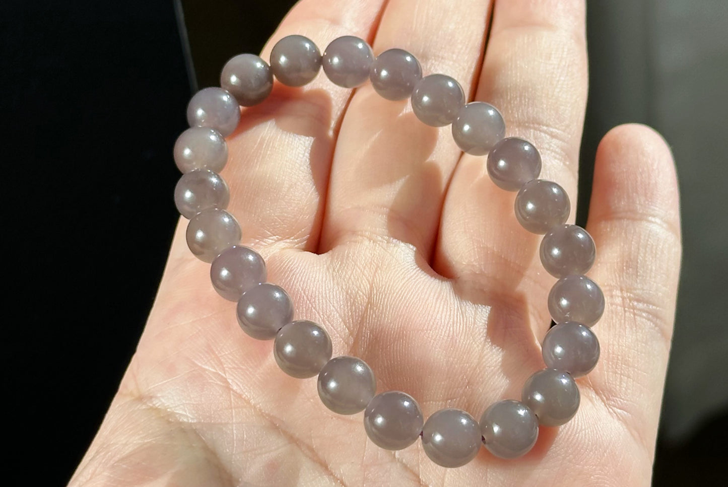 8mm, Certified Natural High Quality Smoky Purple Nephrite Jade Beads Bracelet, 天然烟紫和田玉手串