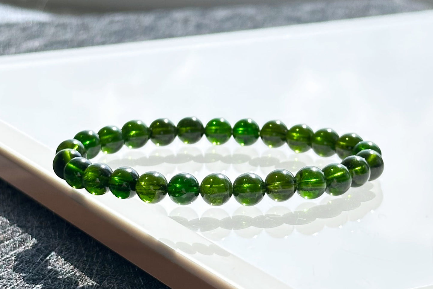 6.5mm+, Certified Natural High Clarity Chrome Diopside Beads Bracelet, Chrome Diopside Bracelet, 天然玻璃体透辉石手串