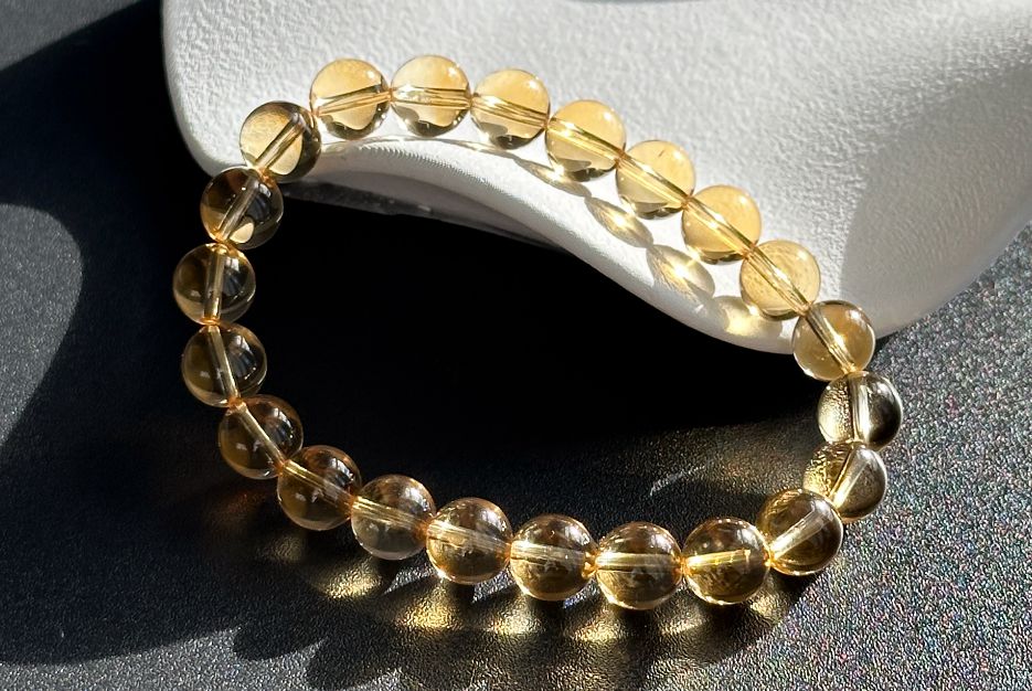 8.7mm+, Certified Natural Collector's Gem Grade Deep Yellow Citrine Beads Bracelet, Untreated High Clarity Natural Citrine, 天然宝石级玻璃体暴力黄黄水晶手串