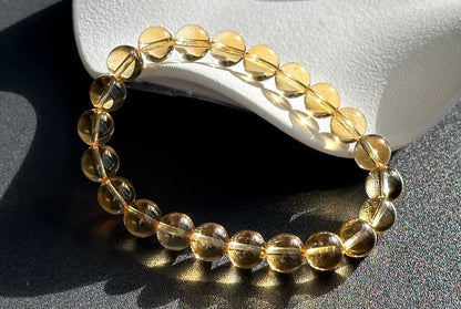 8.7mm+, Certified Natural Collector's Gem Grade Deep Yellow Citrine Beads Bracelet, Untreated High Clarity Natural Citrine, 天然宝石级玻璃体暴力黄黄水晶手串