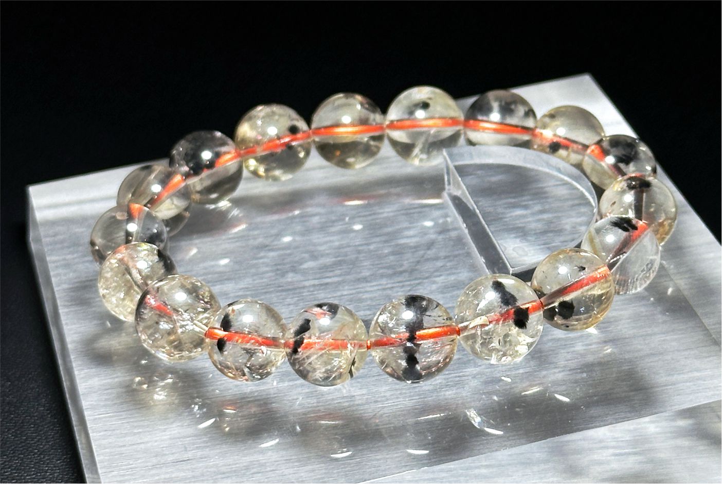 11mm, Certified Rare Find Natural Top Grade Citrine with Hollandite Beads Bracelet, Citrine Hollandite Quartz, 巴西天然黄水晶海胆手串