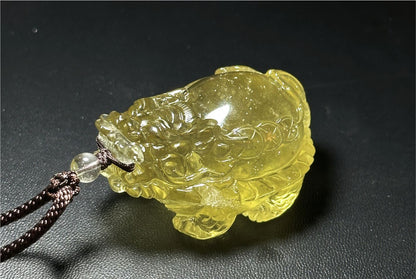 50.154 grams, Collector's Grade, Natural Authentic Libyan Desert Glass Tektite Hand Carved Dragon Turtle Pendant | High-Grade Tektite | Protective Amulet, 天然收藏级浓金利比亚陨石手工雕刻龙龟吊坠