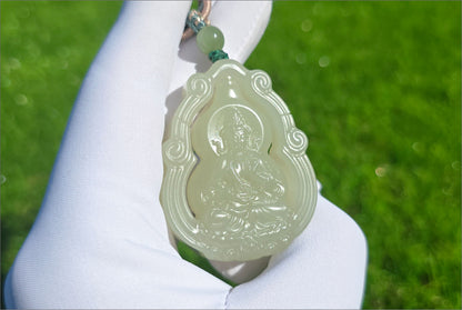 Certified Natural Qingshui Nephrite Jade Carved Gourd Guanyin Pendant, 天然晴水和田玉葫芦观音吊坠
