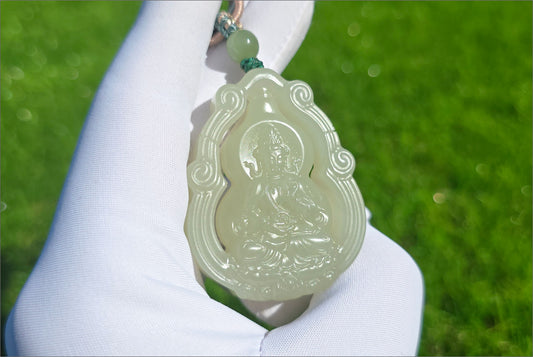 Certified Natural Qingshui Nephrite Jade Carved Gourd Guanyin Pendant, 天然晴水和田玉葫芦观音吊坠