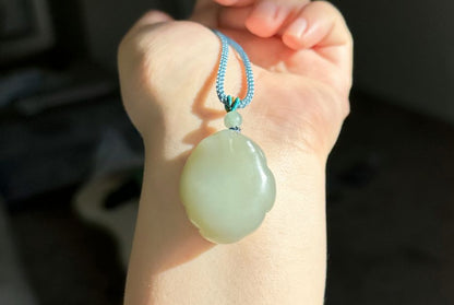 Certified Natural Blue Nephrite Jade Hand Carved Minimalist Money Toad Pendant, blue nephrite jade, 天然细料蓝软玉手雕蛙饼吊坠