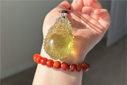 50.154 grams, Collector's Grade, Natural Authentic Libyan Desert Glass Tektite Hand Carved Dragon Turtle Pendant | High-Grade Tektite | Protective Amulet, 天然收藏级浓金利比亚陨石手工雕刻龙龟吊坠