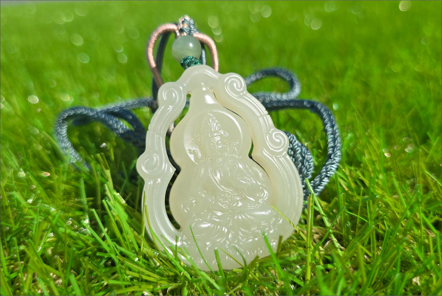 Certified Natural Qingshui Nephrite Jade Carved Gourd Guanyin Pendant, 天然晴水和田玉葫芦观音吊坠