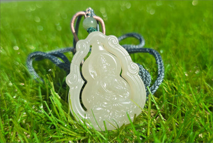 Certified Natural Qingshui Nephrite Jade Carved Gourd Guanyin Pendant, 天然晴水和田玉葫芦观音吊坠