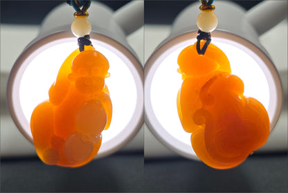 Certified Natural Brown Sugar and White Nephrite Jade Hand-Carved Monkey Pendant