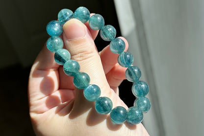 11mm+, Certified Undyed Icy Transparent Greenish Blue Kyanite Bracelet, Kyanite Bracelet, 稀有透体无烤无染绿蓝晶石