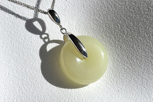 Certified Natural High Quality Ruoqiang Yellow Nephrite Ping An Peace Buckle Pendant, S925 Sterling Silver Jade Pendant, 天然若羌黄口正黄和田玉小平安扣吊坠